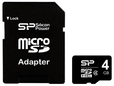   Silicon  Power SP004GBSTH004V10-SP + adapter microSDHC 4Gb Class4 Flash-